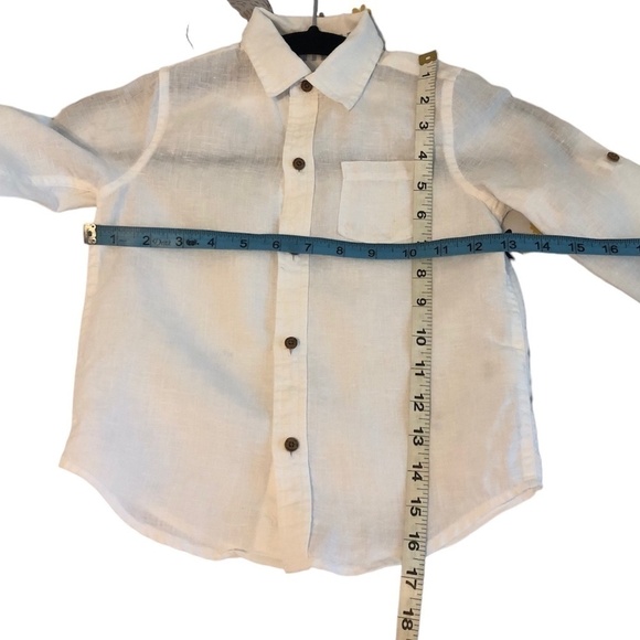 JANIE AND JACK 100% Linen Shirt Kids Size 3 White Button Up Long Sleeve - Picture 4 of 10